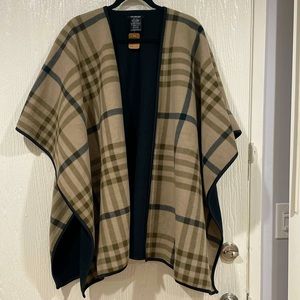 Ike Behar Reversible Plaid Fleece Poncho Wrap